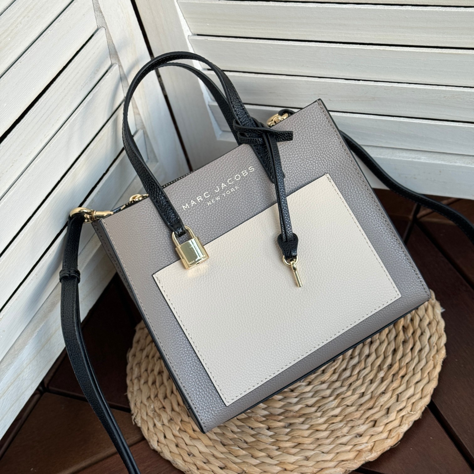 Marc Jacobs Mj牛皮拼色手提托特包 尺寸:23*10*20