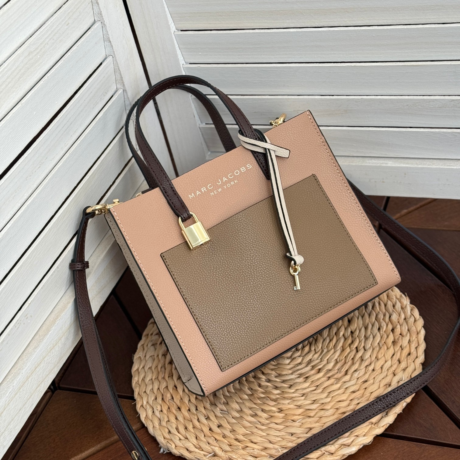 Marc Jacobs Mj牛皮拼色手提托特包 尺寸:23*10*20