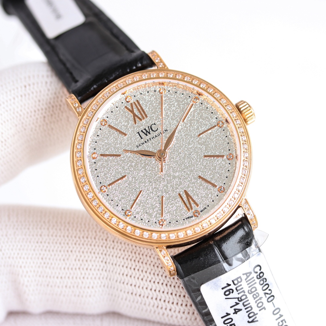 IWC Platofino 34mm Steel Watch with Diamonds and Italian Leather Strap - 图片 4