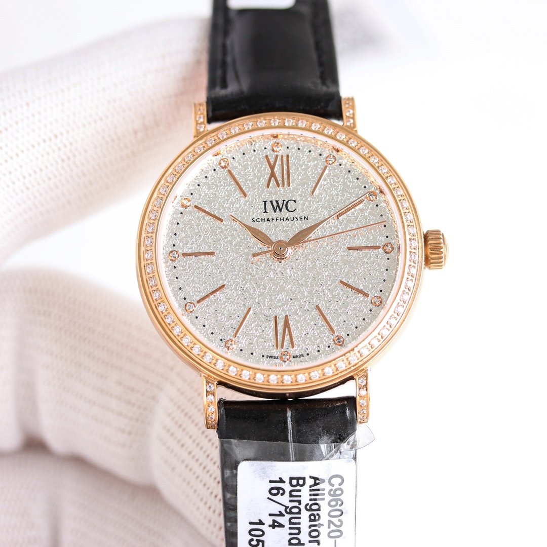 IWC Platofino 34mm Steel Watch with Diamonds and Italian Leather Strap - 图片 5