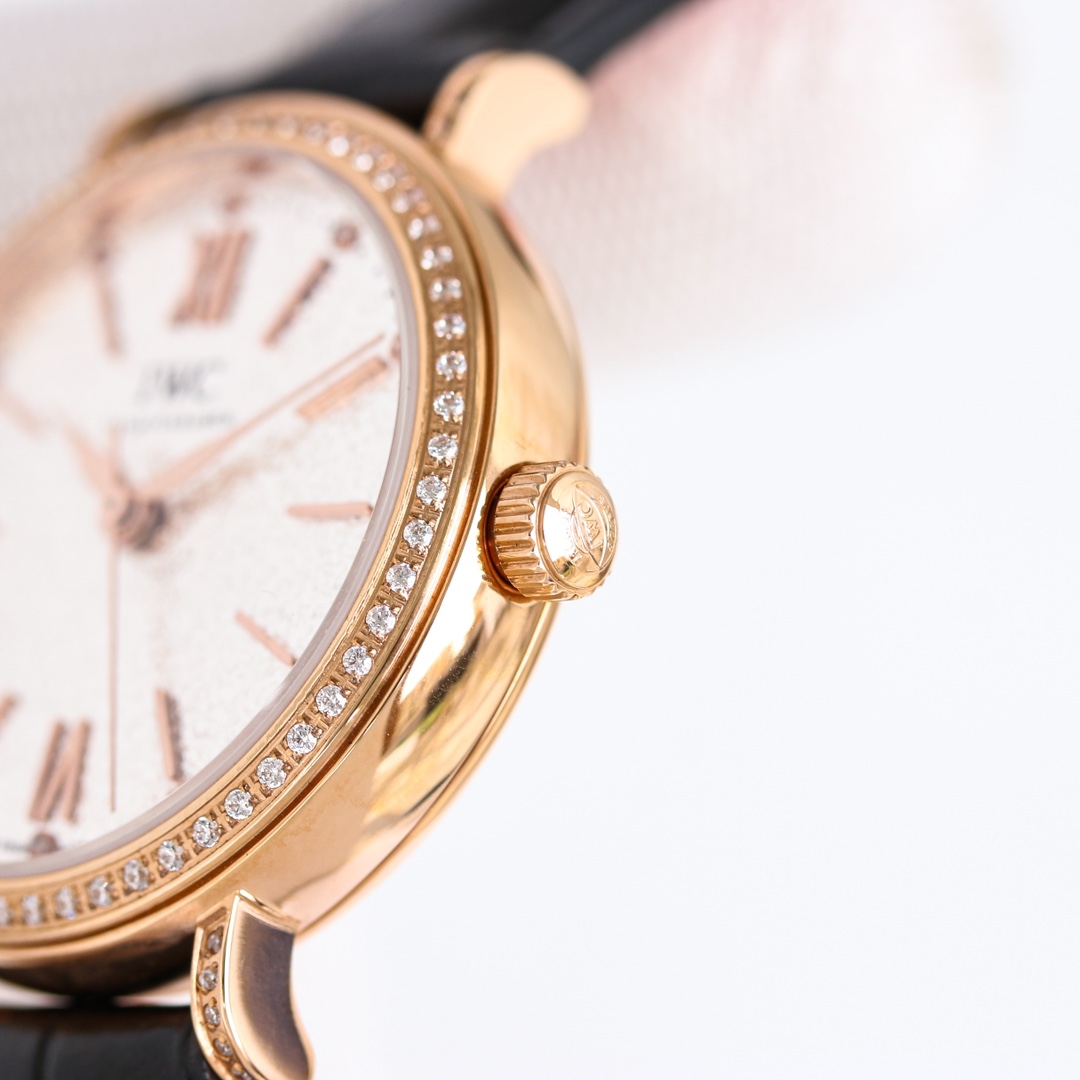 IWC Platofino 34mm Steel Watch with Diamonds and Italian Leather Strap - 图片 6