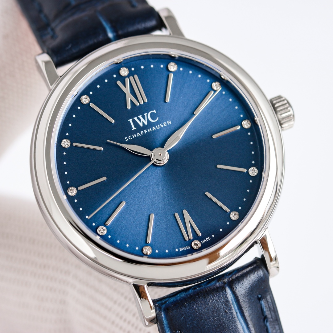 IWC Mandarin 34mm Platinum Watch 2022 with South African Diamonds and Italian Leather.