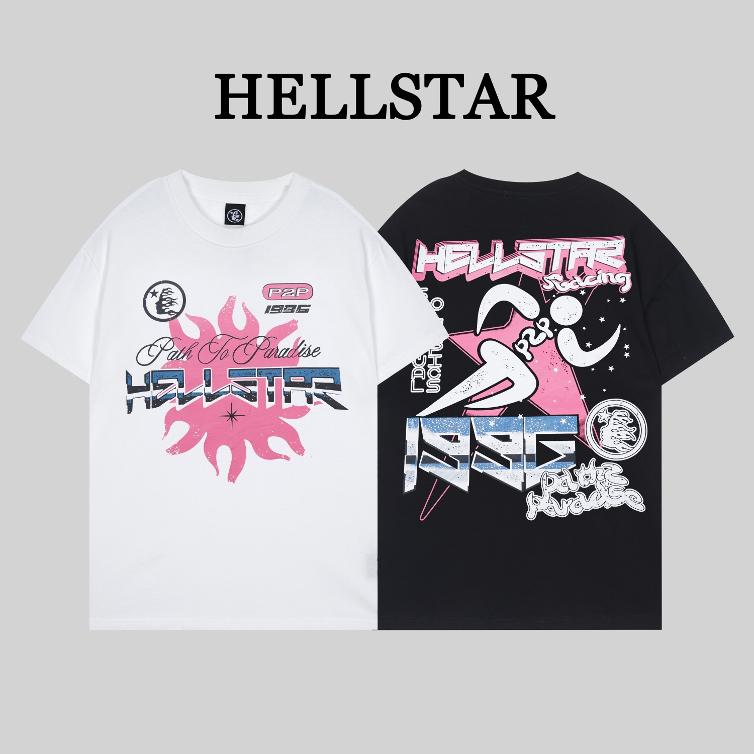 G1082# Hellstar*地狱之星//2024早春新款T恤，采用260克高品优质双纱纯棉面料，美式高街潮牌，地狱之星精神赛跑抽象艺术印花，时尚前卫。三标齐全，包装精美。颜色：黑、白，尺码：S M L XL XXL…