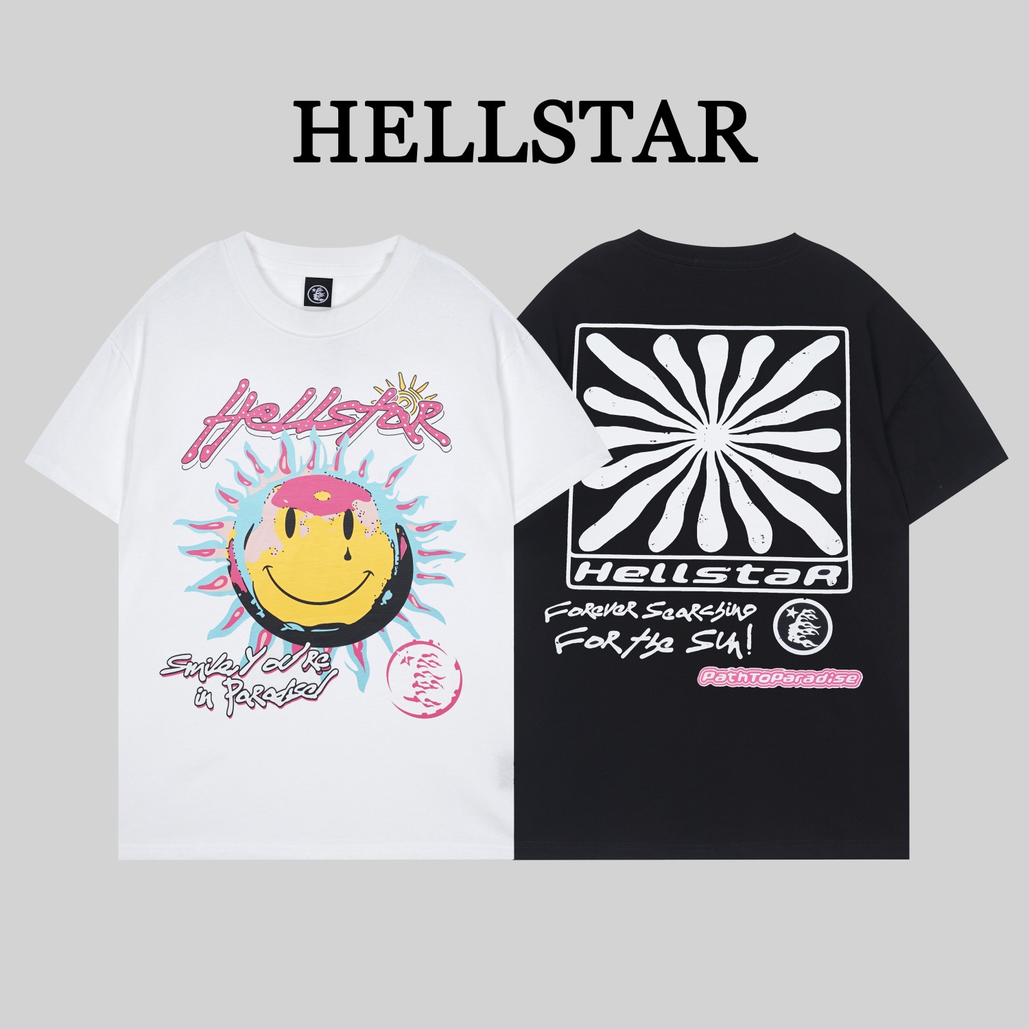 G1078# Hellstar*地狱之星//2024早春新款T恤，采用260克高品优质双纱纯棉面料，美式高街潮牌，地狱之星嘻哈太阳字母抽象印花，时尚前卫。三标齐全，包装精美。颜色：黑、白，尺码：S M L XL XXL…
