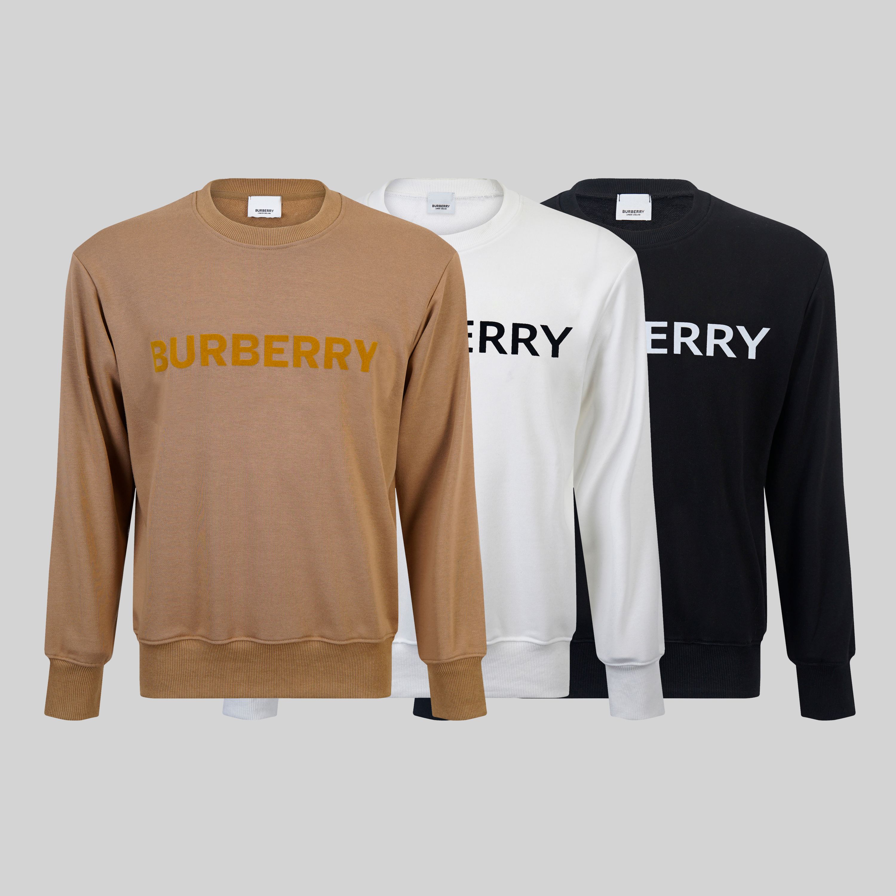 C572#, sudadera clásica de cuello redondo de Burberry, estampado flocado de logo tradicional, versión ampliada, cómoda …