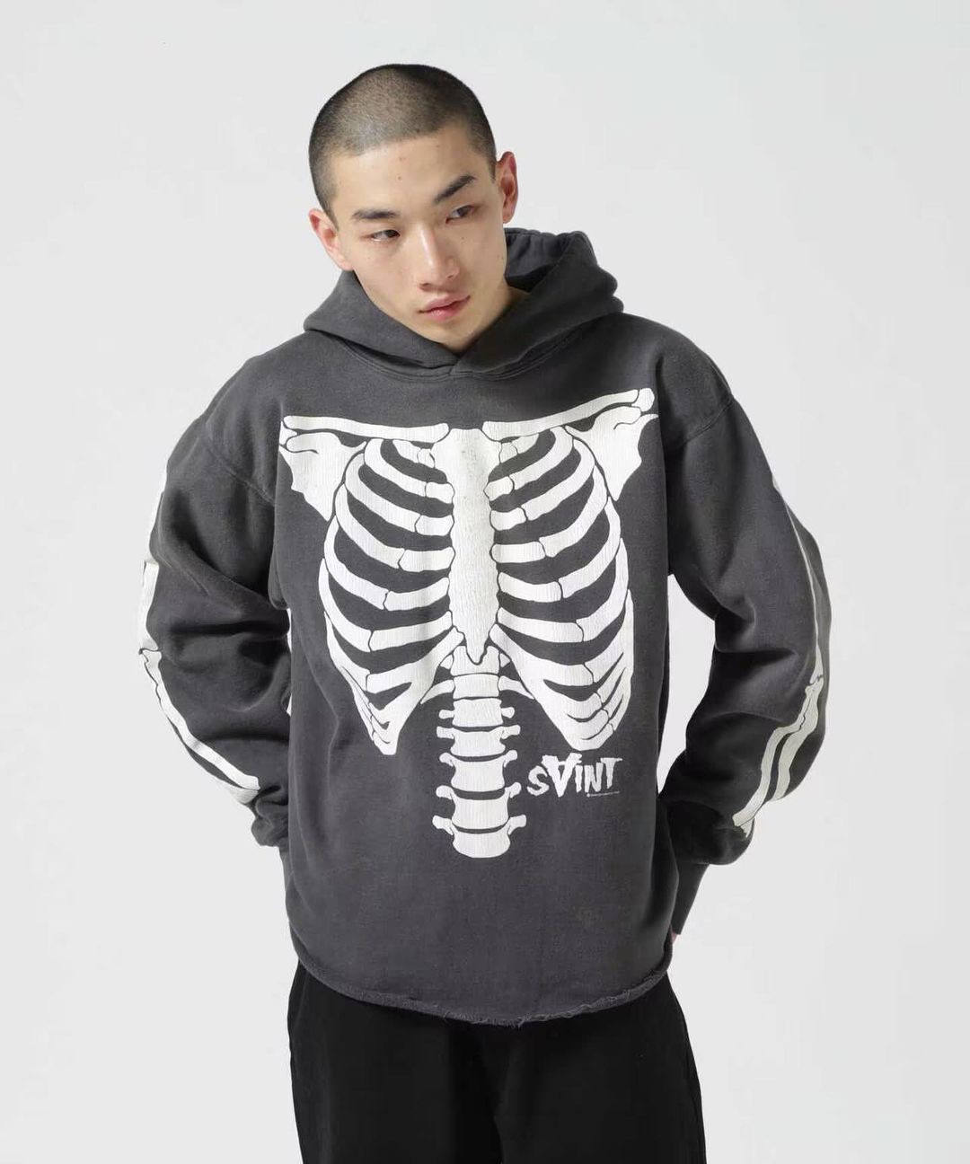 SAINTMICHAEL22Fw bone print hooded hooded hoodie upper body effect