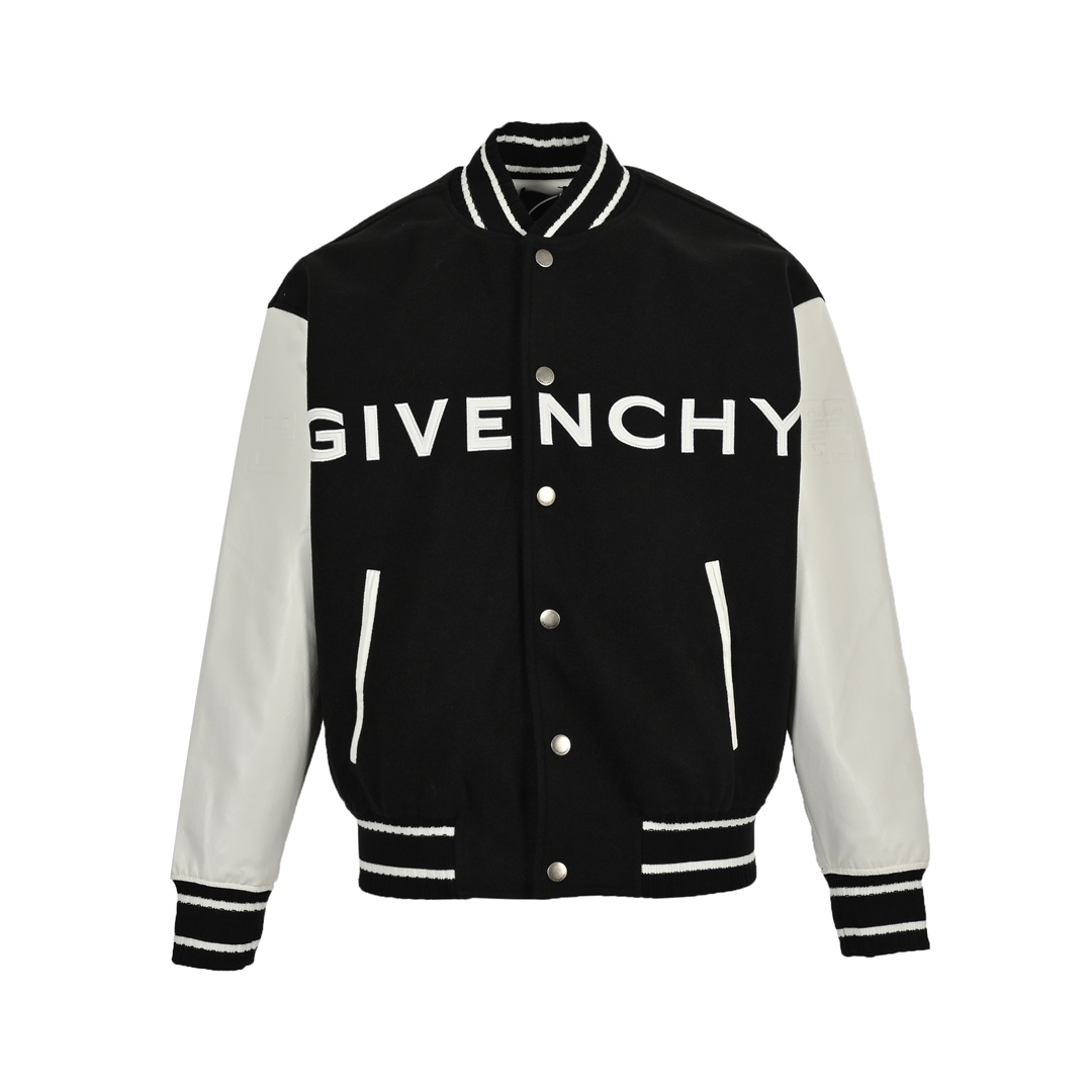 GIVENCHY/纪梵希 刺绣字母皮袖拼接棒球服