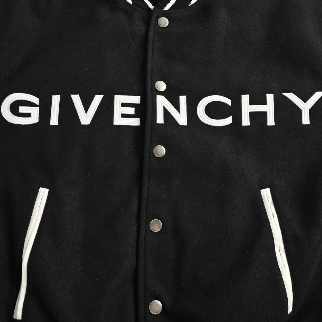 GIVENCHY/纪梵希 刺绣字母皮袖拼接棒球服