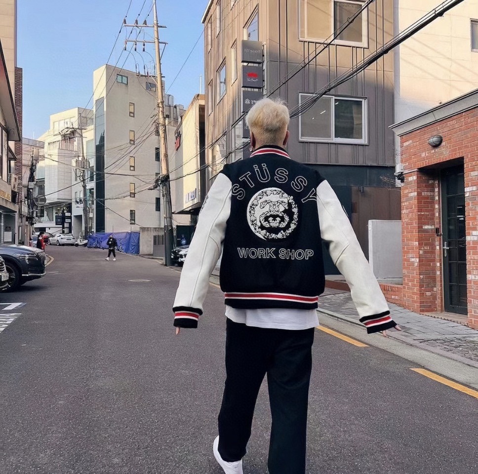 StussyStussy 23Fw three-party joint logo splicing baseball uniform coat upper