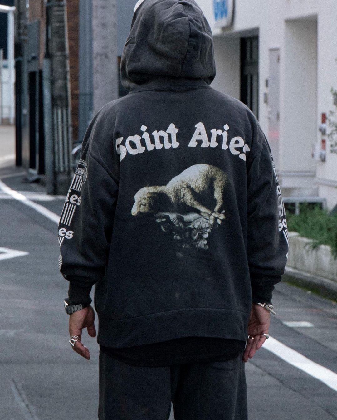 SAINTMICHAEL23Fw croissant palace print hooded sweater upper body effect