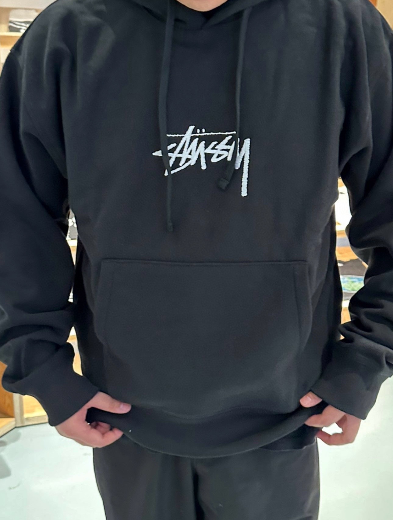 StussyStussy 23Fw Embroidery Letter Hooded Sweater Upper Body Effect