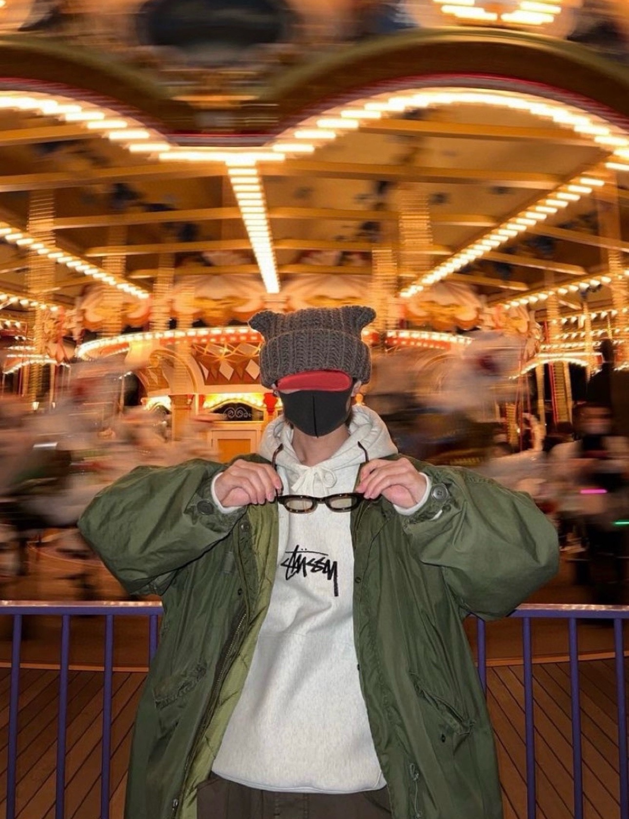 StussyStussy 23Fw Embroidery Letter Hooded Sweater Upper Body Effect