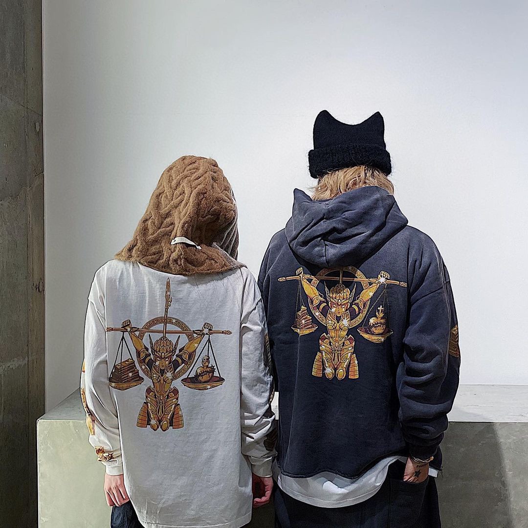 SAINTMICHAEL23Fw Saint Seiya condensation print hooded sweater upper body effec