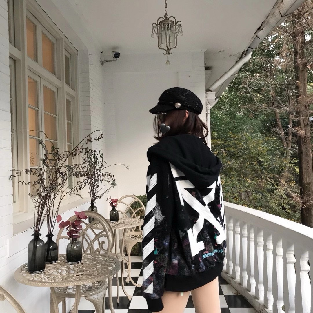 OFF WHITE17ss starry sky fireworks splash ink arrow print zipper hoodie coat