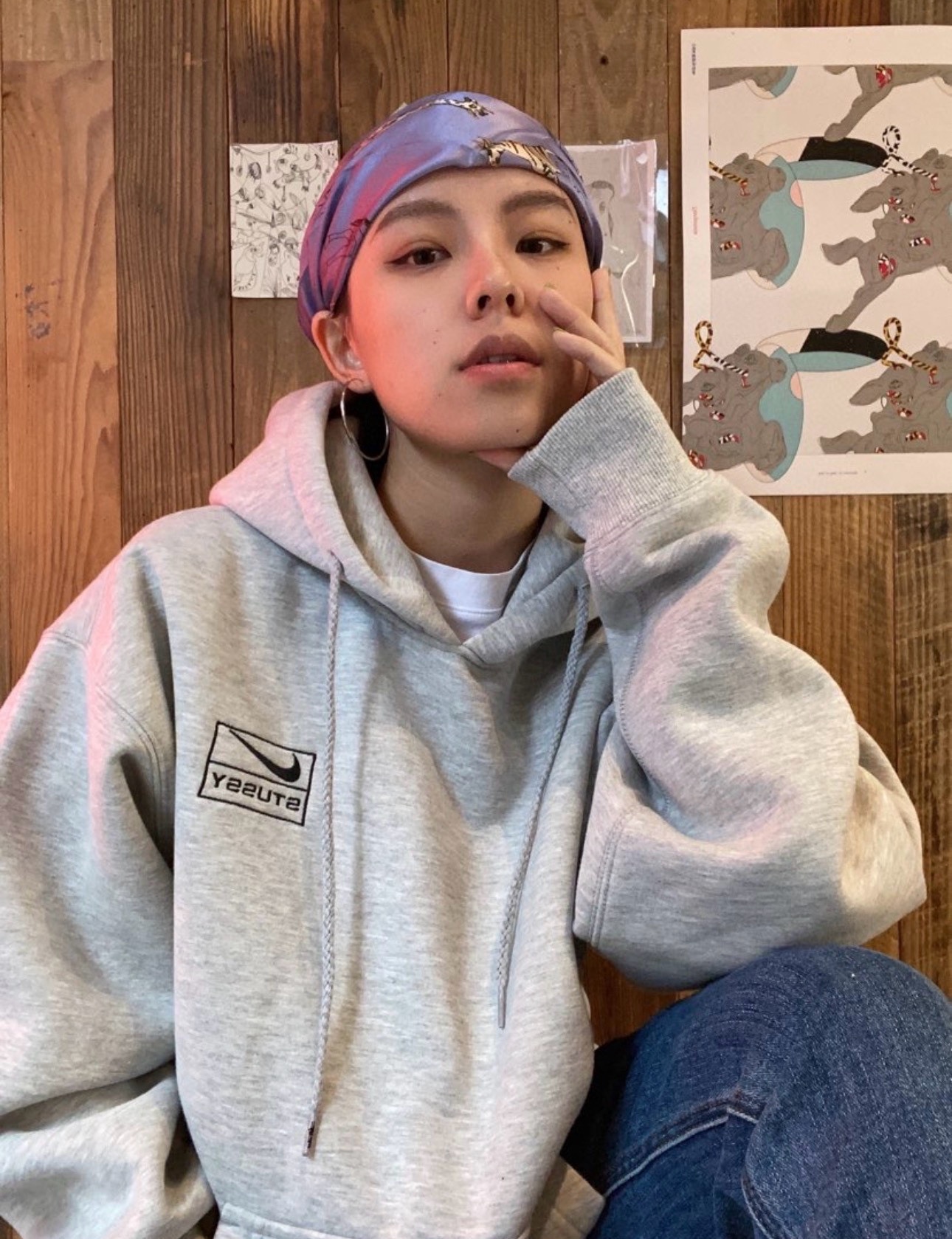 NikeStussy co-branded embroidered logo hooded hooded hoodie upper body effect