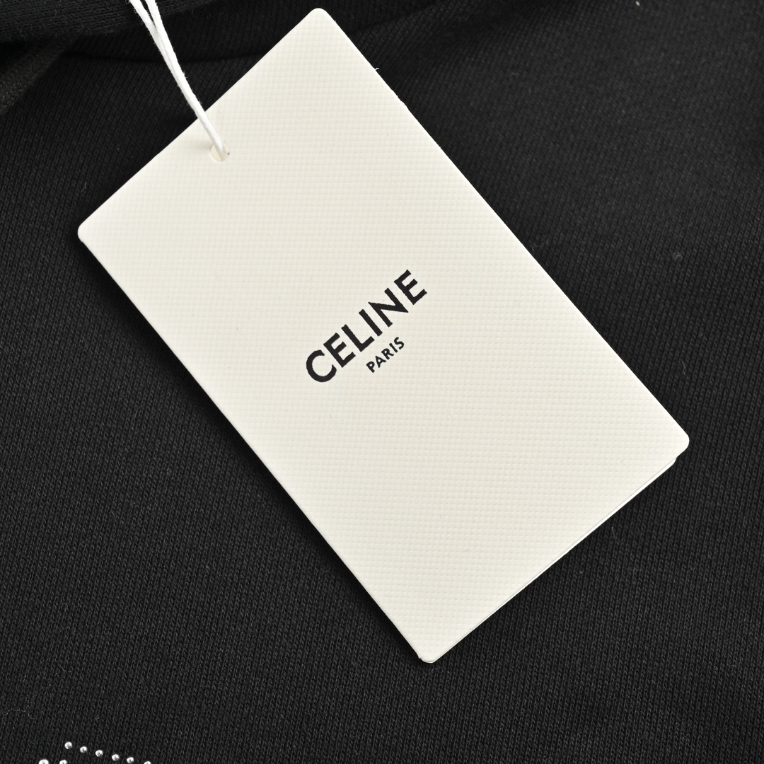 Celine/赛琳 23Fw 铆钉镶钻字母连帽卫衣