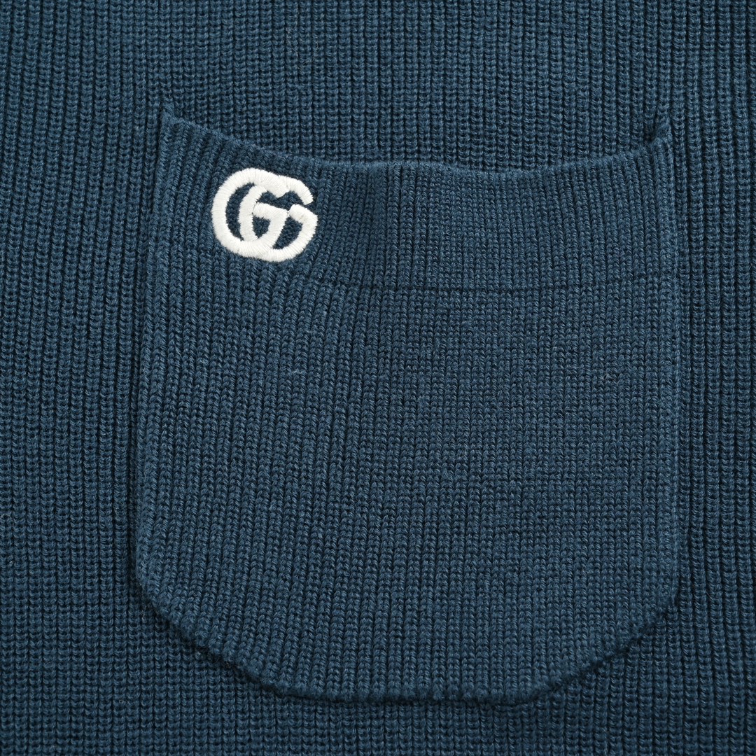 Gucci/古驰 24ss 口袋刺绣针织Polo短袖