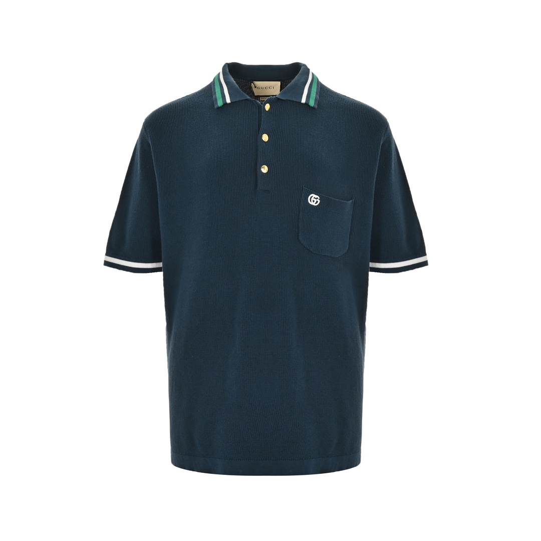 Gucci/古驰 24ss 口袋刺绣针织Polo短袖