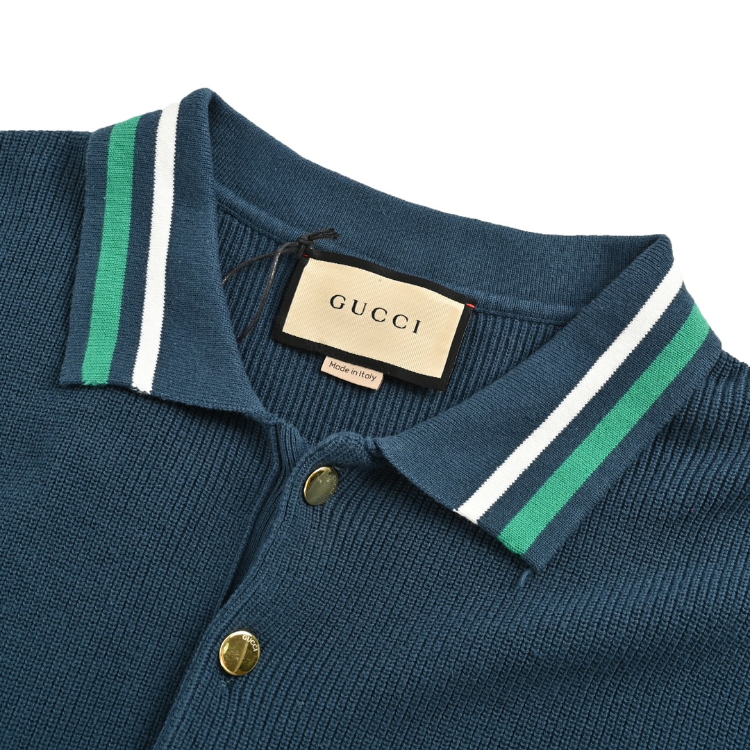 Gucci/古驰 24ss 口袋刺绣针织Polo短袖
