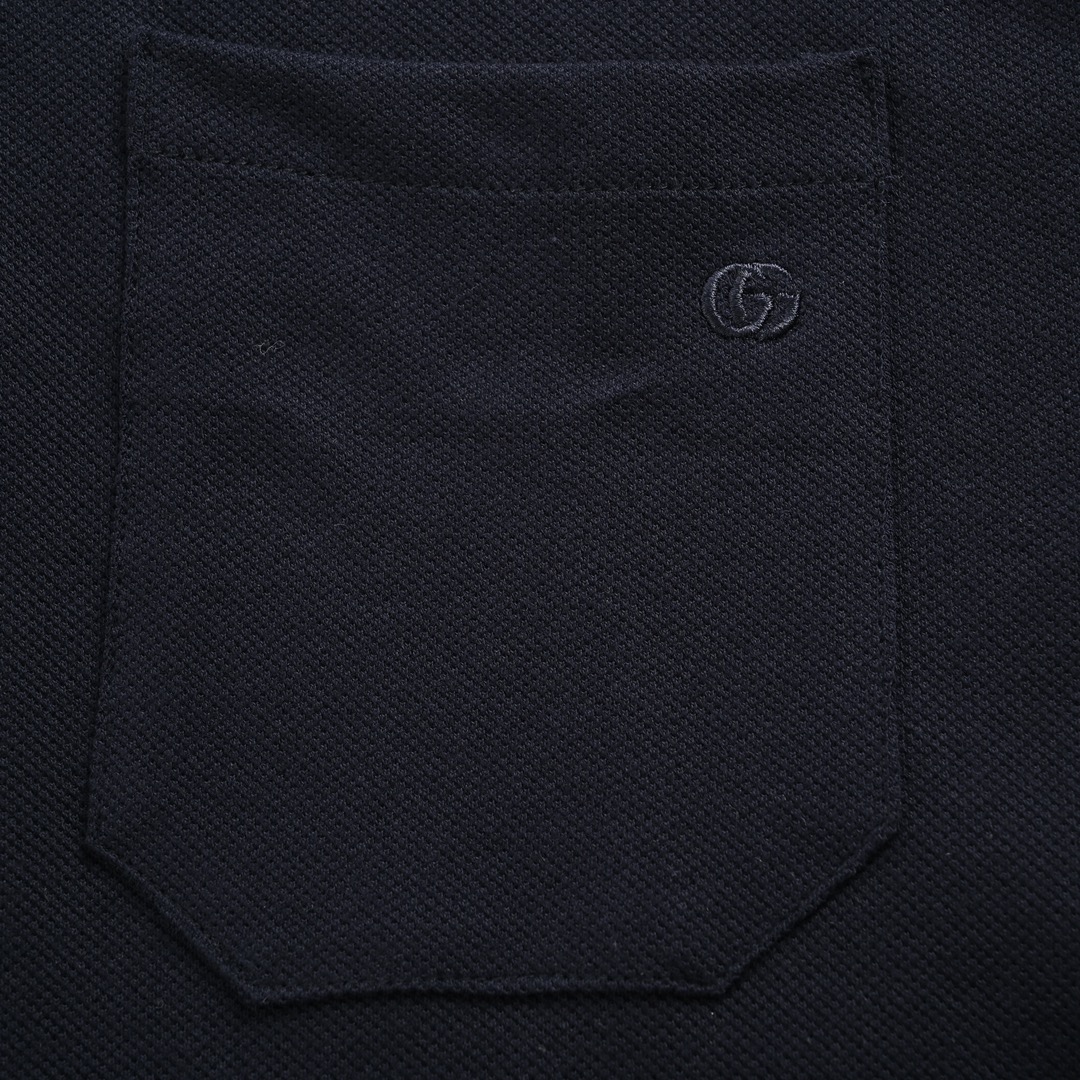 Gucci/古驰 24ss 红绿领刺绣双G口袋Polo短袖 短袖Polo衫 深蓝色