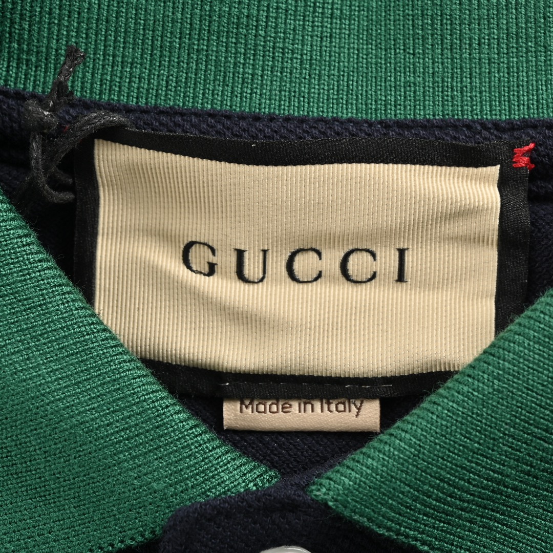 Gucci/古驰 24ss 红绿领刺绣双G口袋Polo短袖 短袖Polo衫 深蓝色