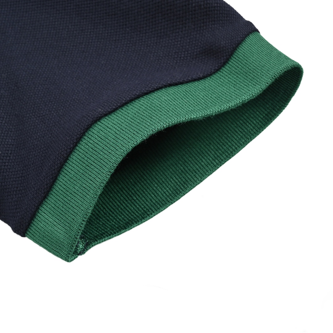Gucci/古驰 24ss 红绿领刺绣双G口袋Polo短袖 短袖Polo衫 深蓝色