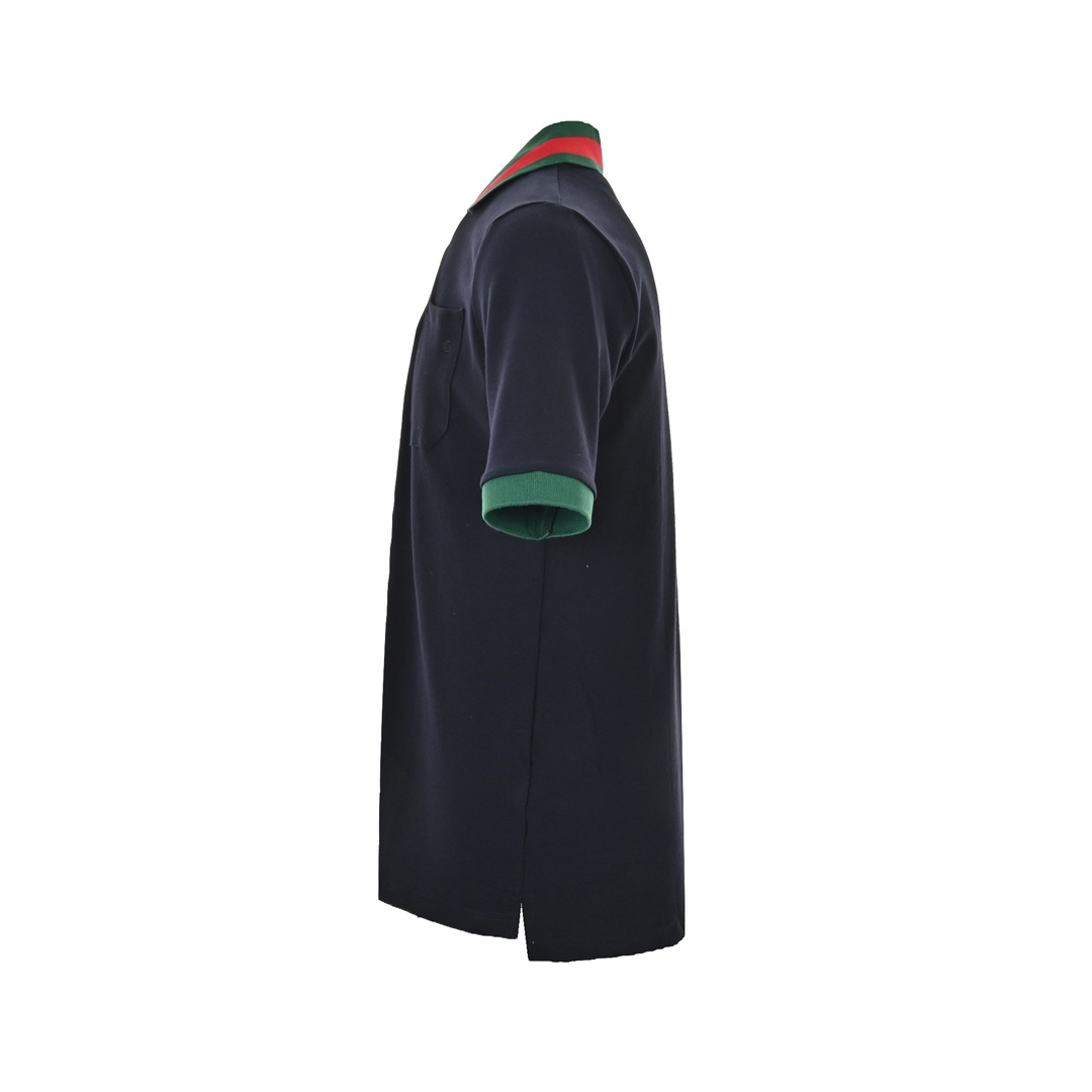 Gucci/古驰 24ss 红绿领刺绣双G口袋Polo短袖 短袖Polo衫 深蓝色
