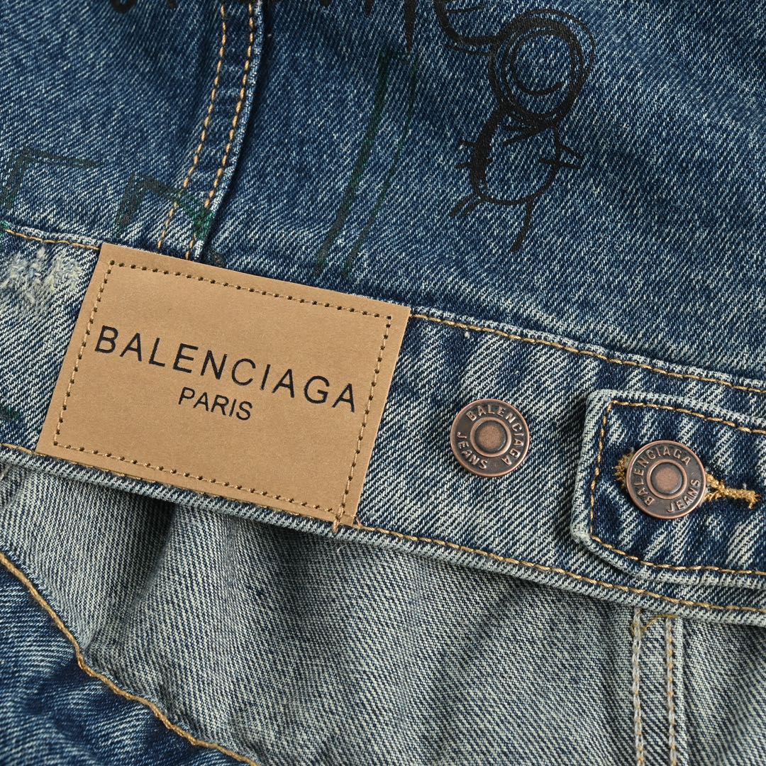 Balenciaga/巴黎世家 涂鸦手绘趣味牛仔外套