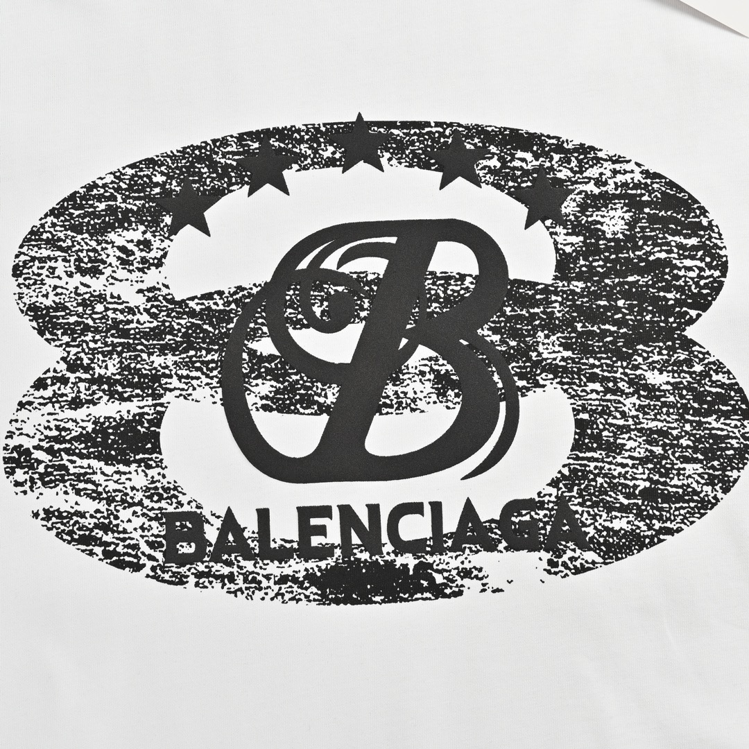 Balenciaga/巴黎世家 24ss 斑驳做旧字母印花短袖