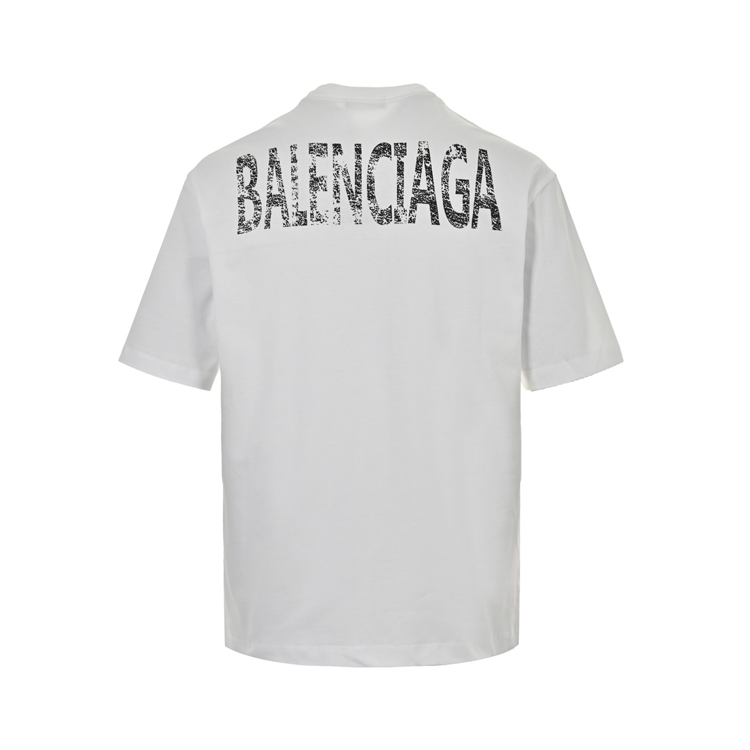 Balenciaga/巴黎世家 24ss 斑驳做旧字母印花短袖