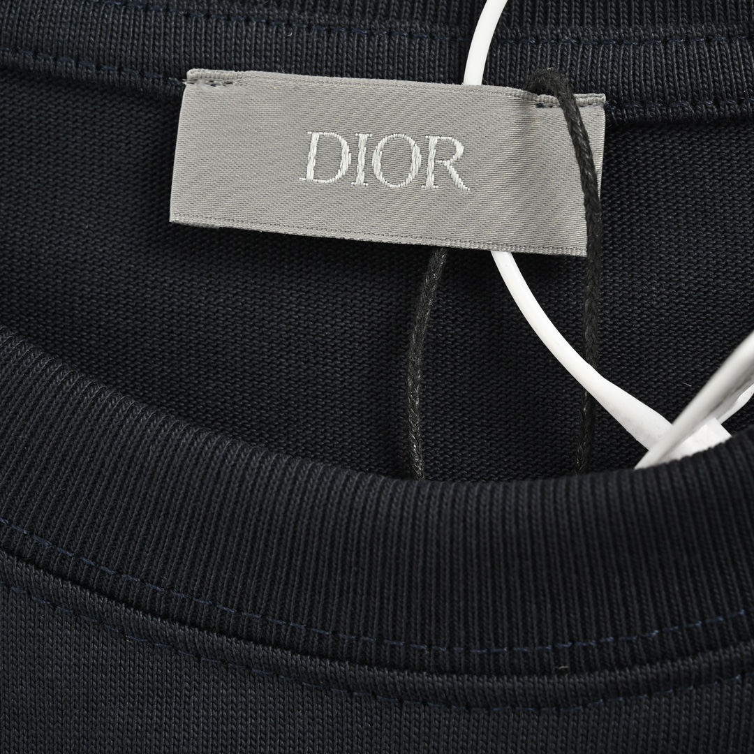 150 Dior/ 迪奥 24ss 1947刺绣短袖 藏蓝 320克紧密平纹双纱大白面料