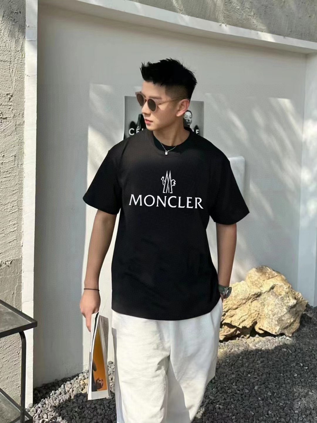 MonclerMoncler 24ss pressed glue letter logo short-sleeved upper body effect