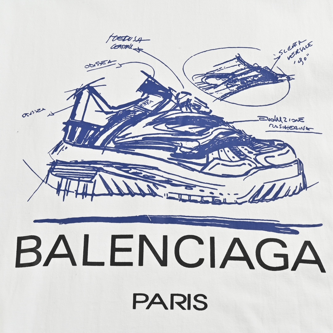 Balenciaga/巴黎世家 24ss 手稿鞋子印花短袖 BLCG巴黎 圆领短袖T恤