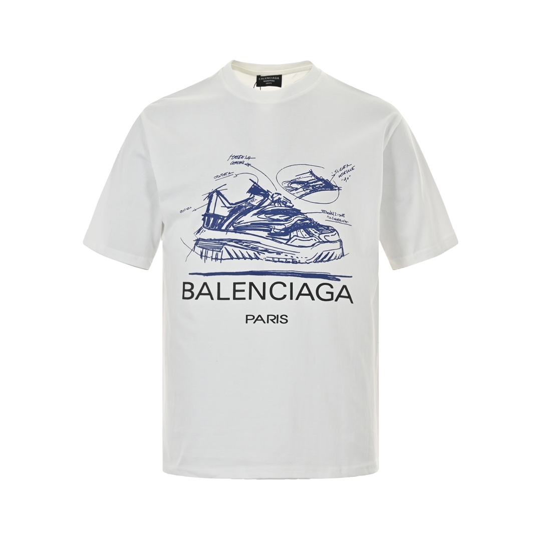 Balenciaga/巴黎世家 24ss 手稿鞋子印花短袖 BLCG巴黎 圆领短袖T恤