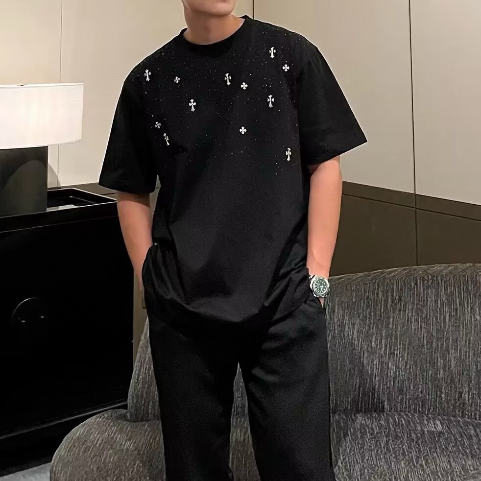 ChromeHearts 23ss Cross Stars Hot Drilling Short-sleeved Upper Body Effect