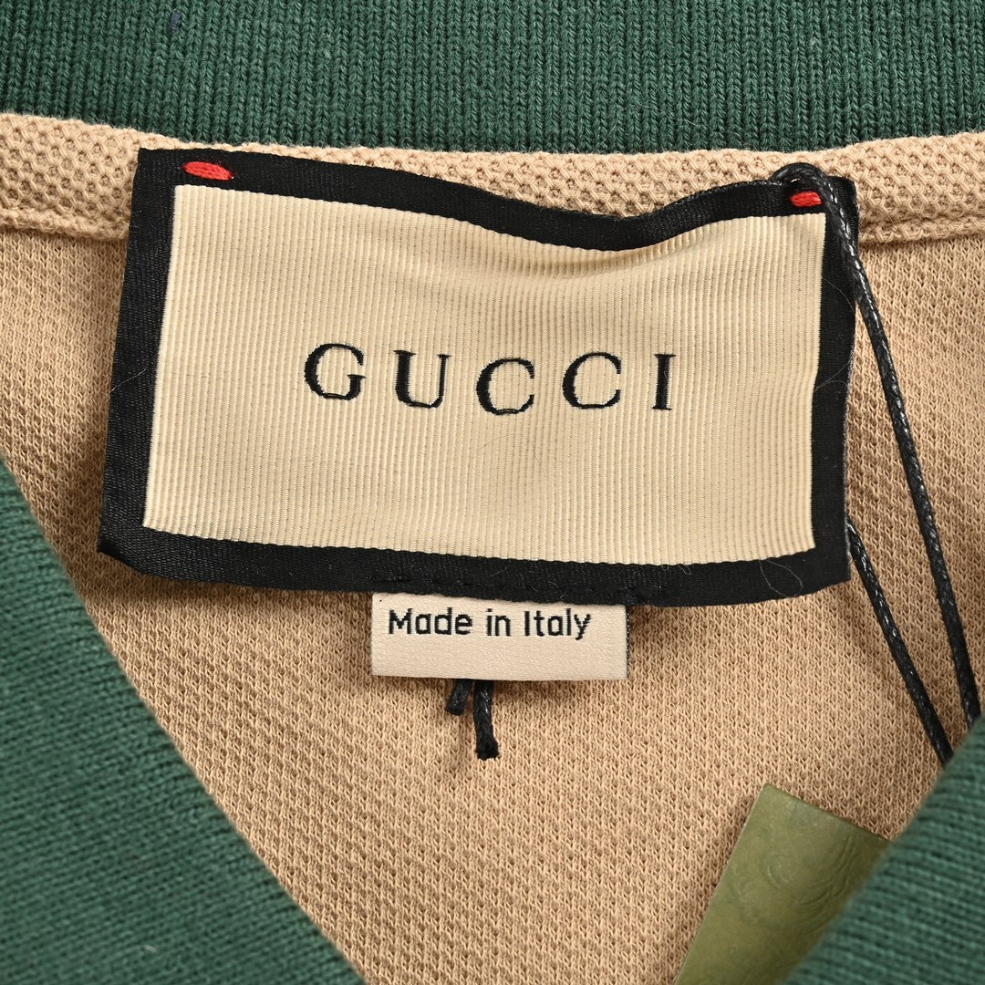 Gucci/古驰 23ss 彩条领Polo短袖 原版定制面料240g蜂窝珠地棉