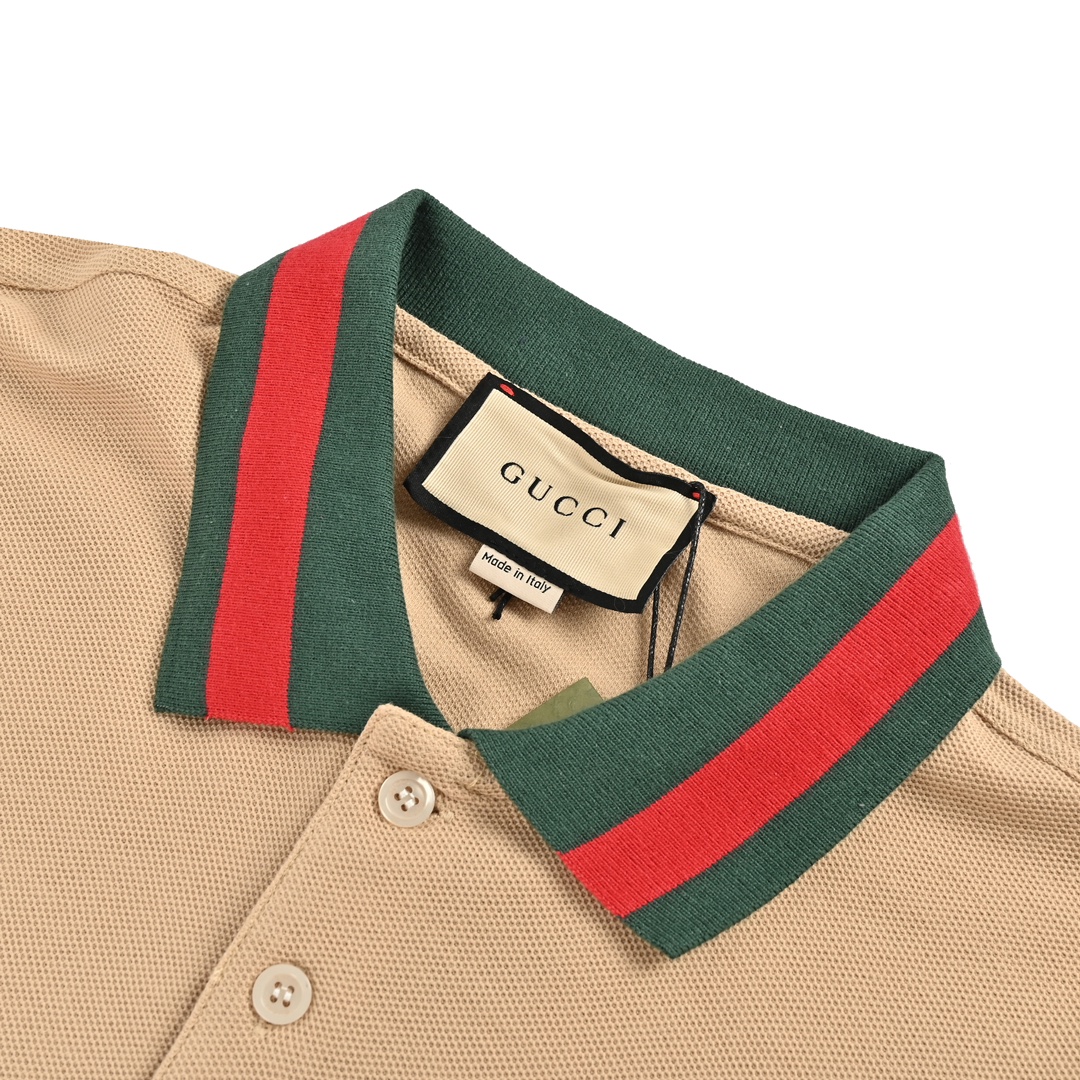 Gucci/古驰 23ss 彩条领Polo短袖 原版定制面料240g蜂窝珠地棉