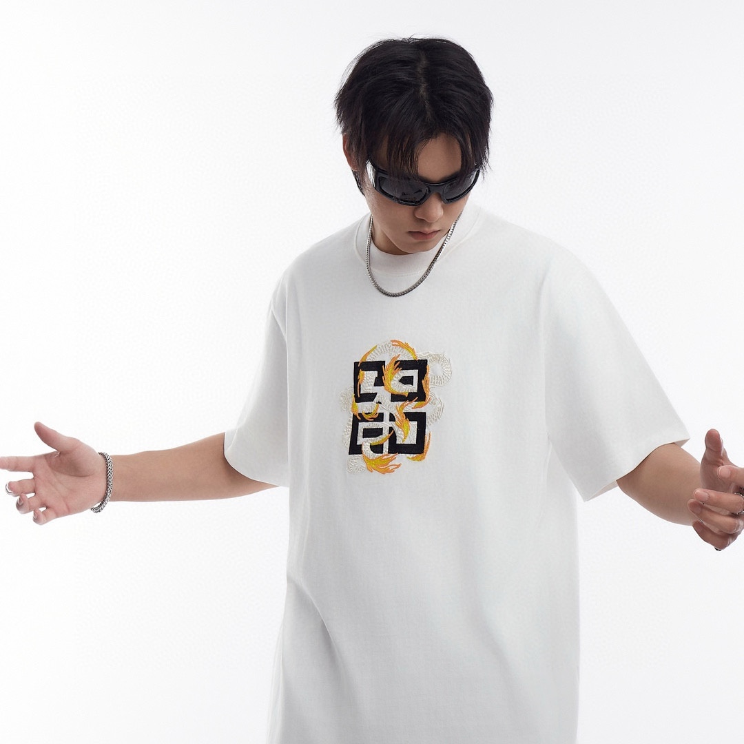 GIVENCHYGIVENCHY 24ss Year of the Dragon Panlong 4G embroidered short sleeve u