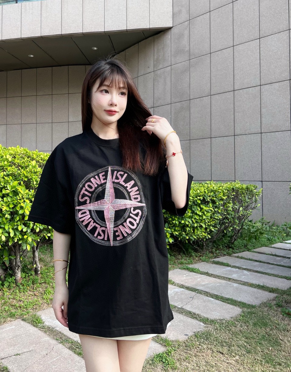 STONE lSLANDStone Island 24ss pink thread compass embroidery short sleeve uppe
