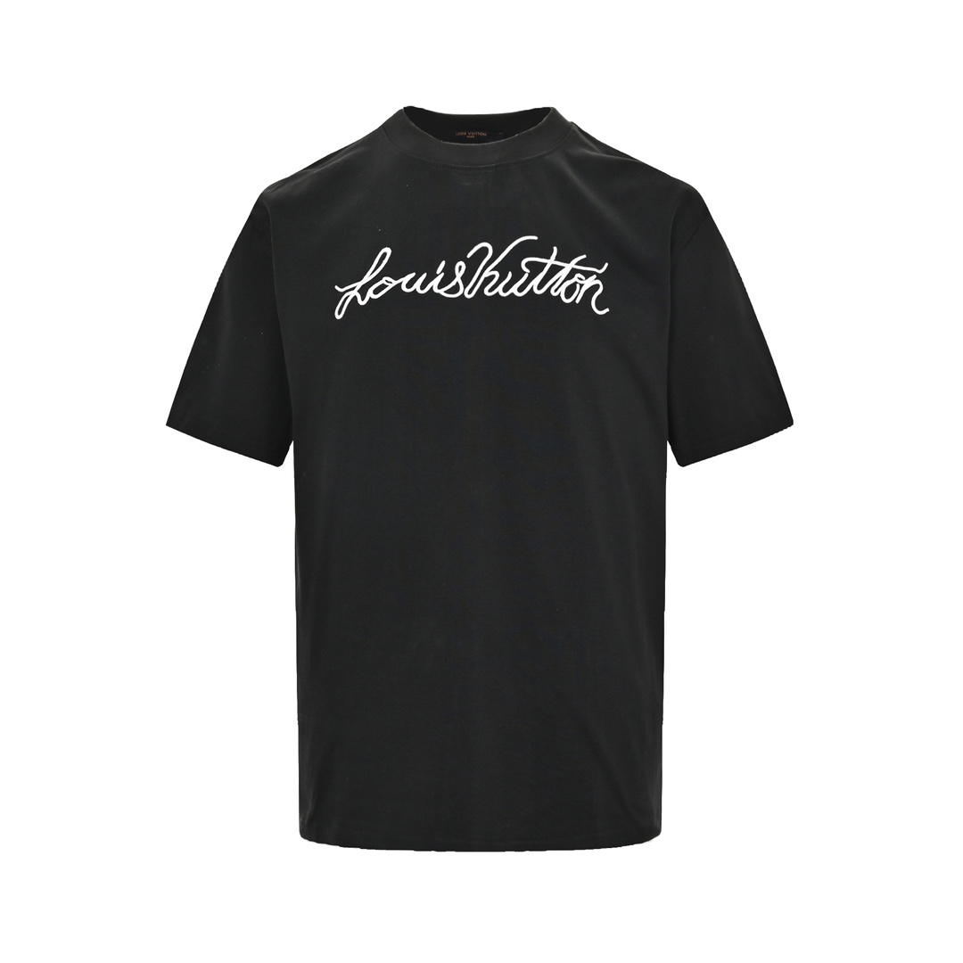 Louis Vuitton Odzież T-Shirt Czarny Hafty Bawełna czesana Krótki rękaw