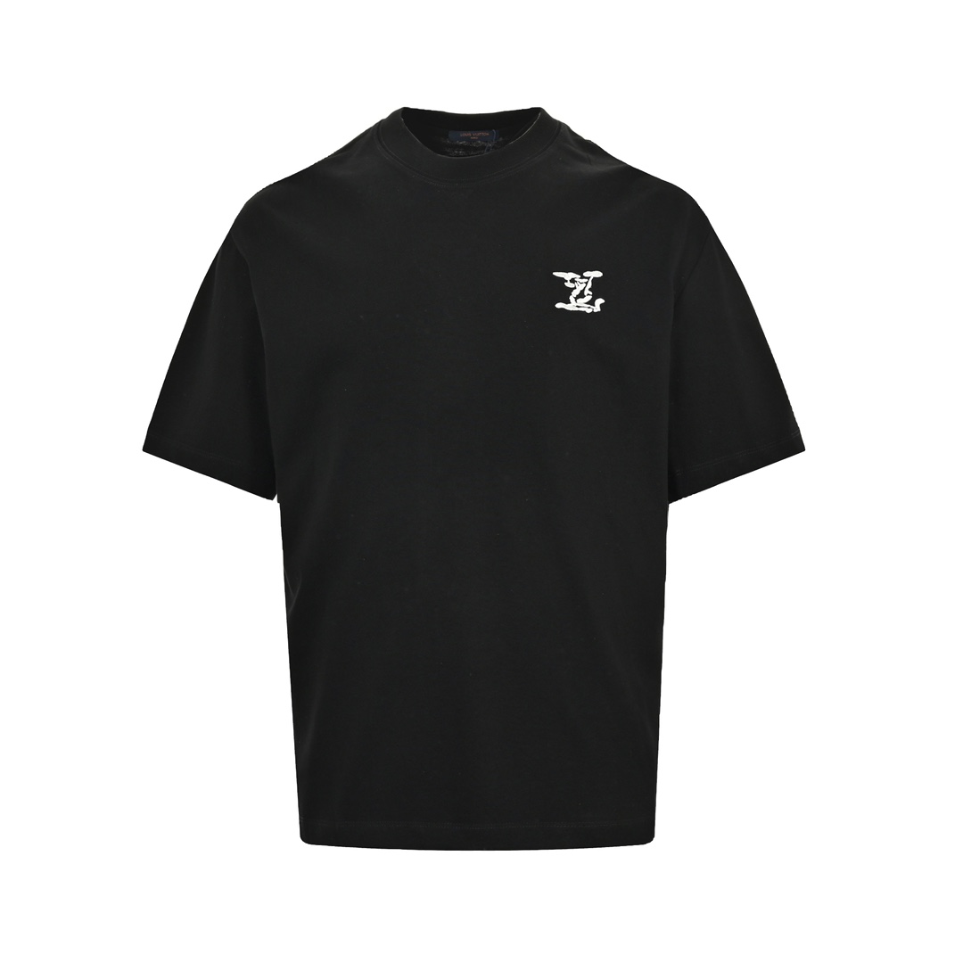 Louis Vuitton Odzież T-Shirt Czarny Biały Hafty Unisex Krótki rękaw