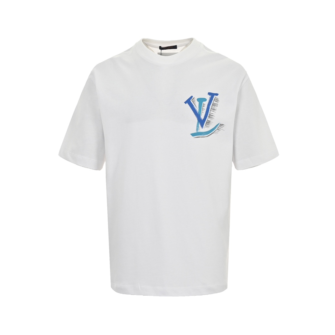 Louis Vuitton Odzież T-Shirt Czarny Biały Drukowanie Unisex Krótki rękaw