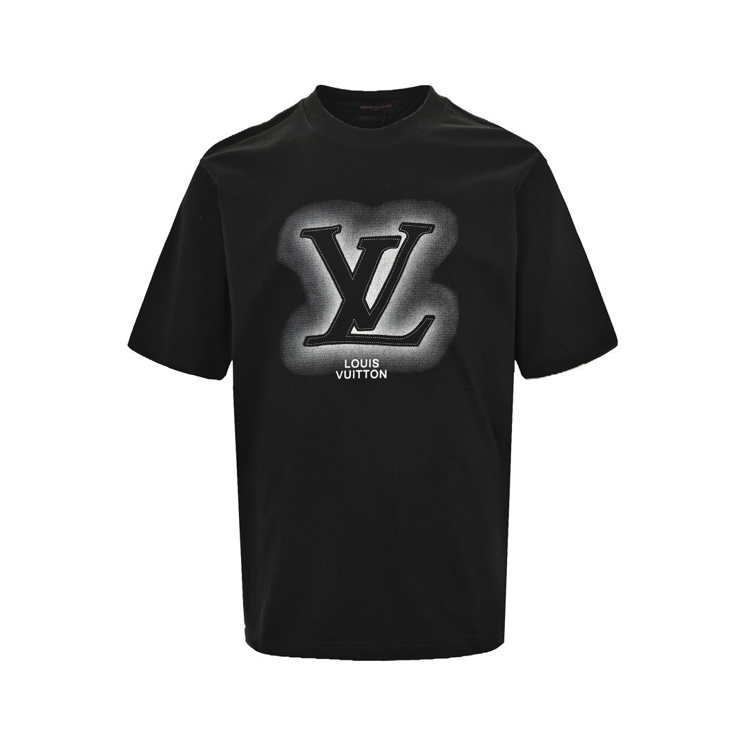 Louis Vuitton Odzież T-Shirt Czarny Biały Drukowanie Krótki rękaw