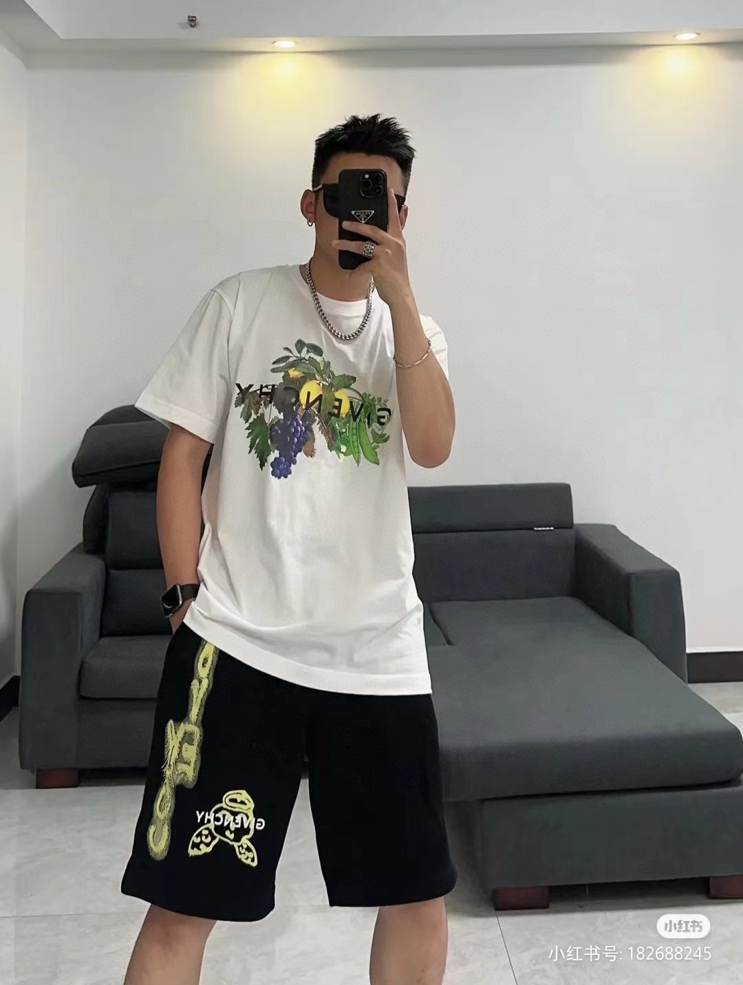 GIVENCHYGivenchy 24ss fruit, vegetable and plant print short-sleeved upper bod