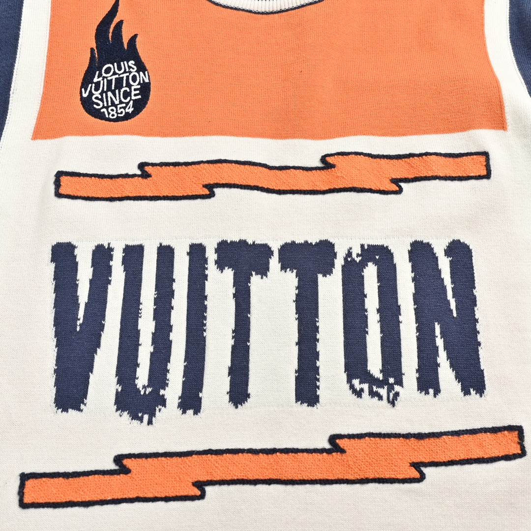 Louis Vuiotton/路易威登 24ss 蓝橙拼色火焰针织短袖