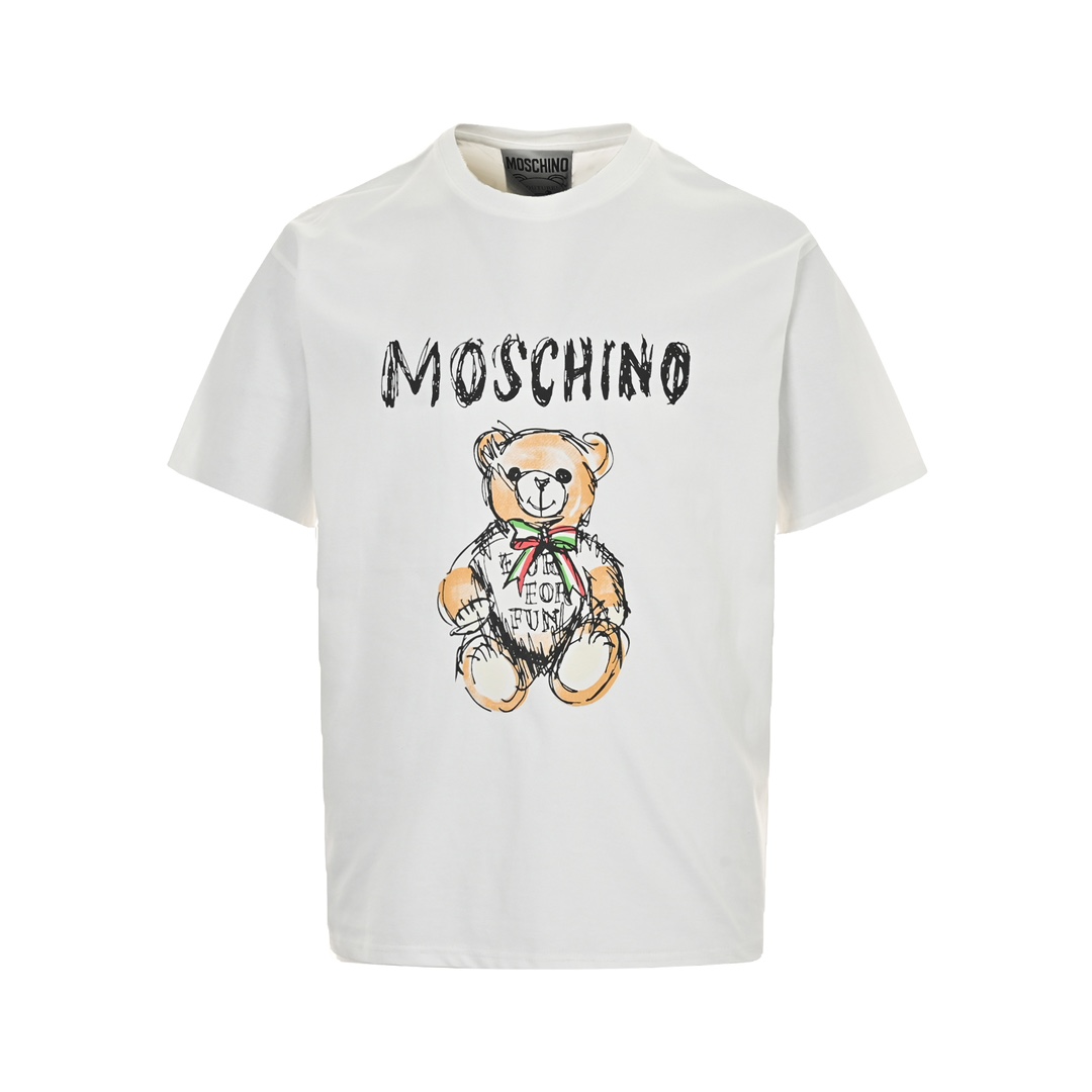 Moschino Odzież T-Shirt Czarny Biały Drukowanie Unisex Vintage Krótki rękaw