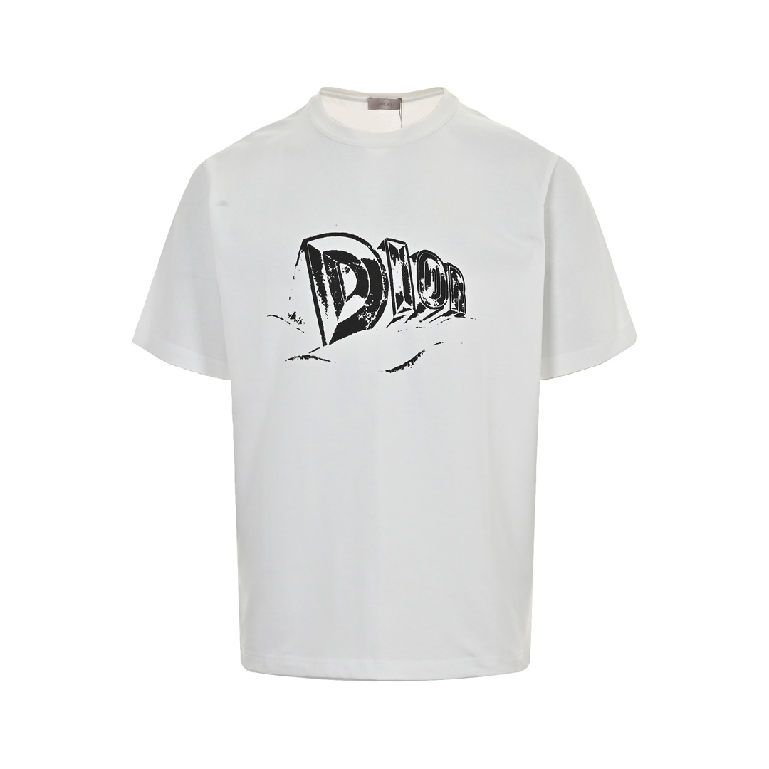 Dior Abbigliamento T-Shirt Beige Stampa Unisex Cotone Lavorazione a maglia Collezione estiva Vintage Maniche corte