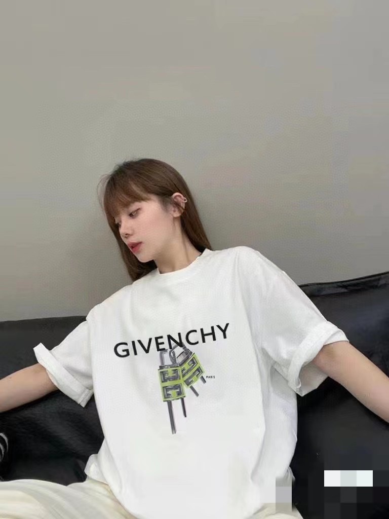 GIVENCHYGivenchy 23ss Lock letter printed short-sleeved upper body effect