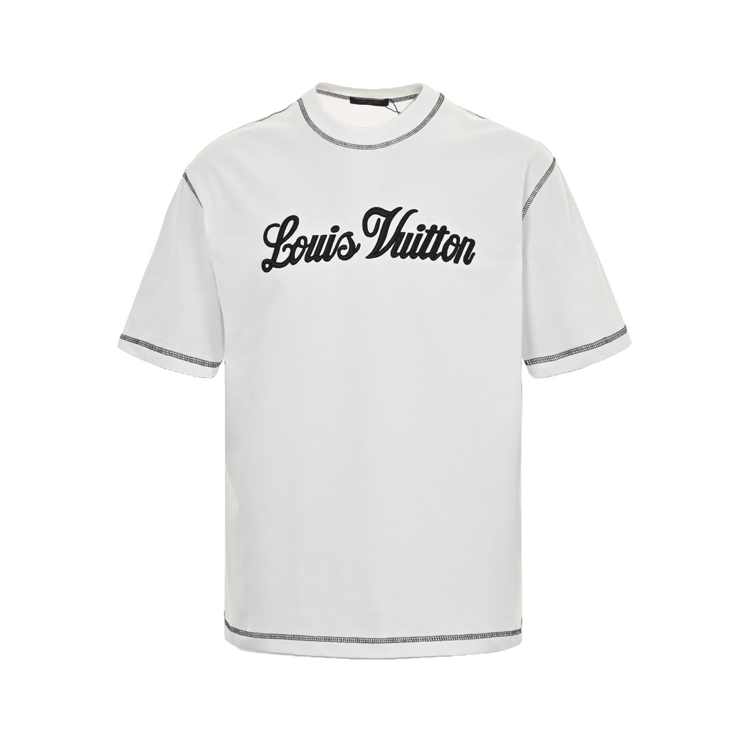 Louis Vuitton Odzież T-Shirt Czarny Srebro Biały Żółty Hafty Unisex Bawełna czesana Fashion Krótki rękaw