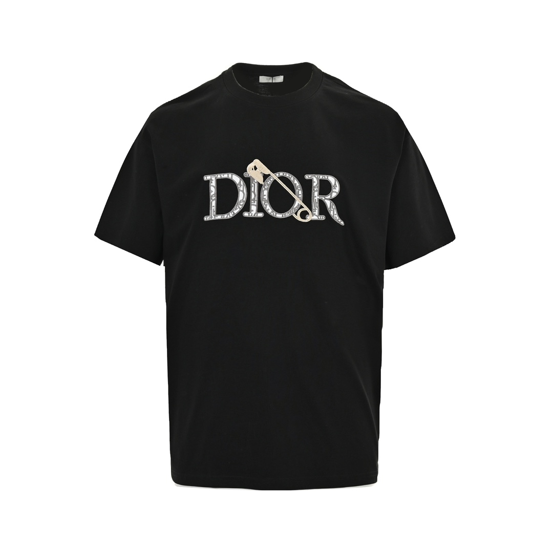 Dior Abbigliamento T-Shirt Nero Bianco Ricamo Unisex Cotone Collezione estiva Maniche corte